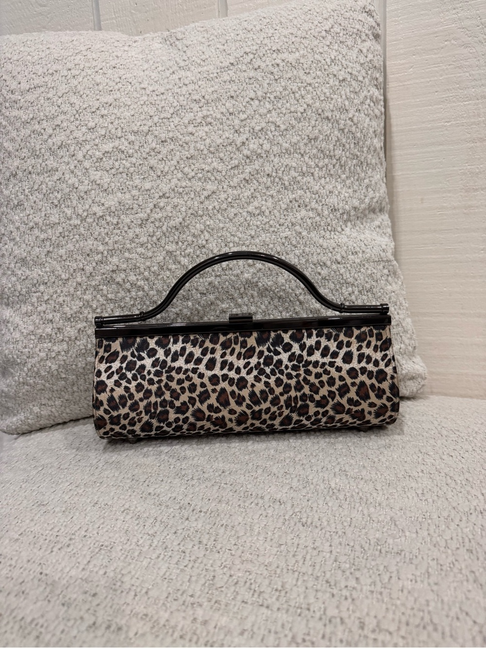 Leopard Print Wristlet Clutch with Black Handle